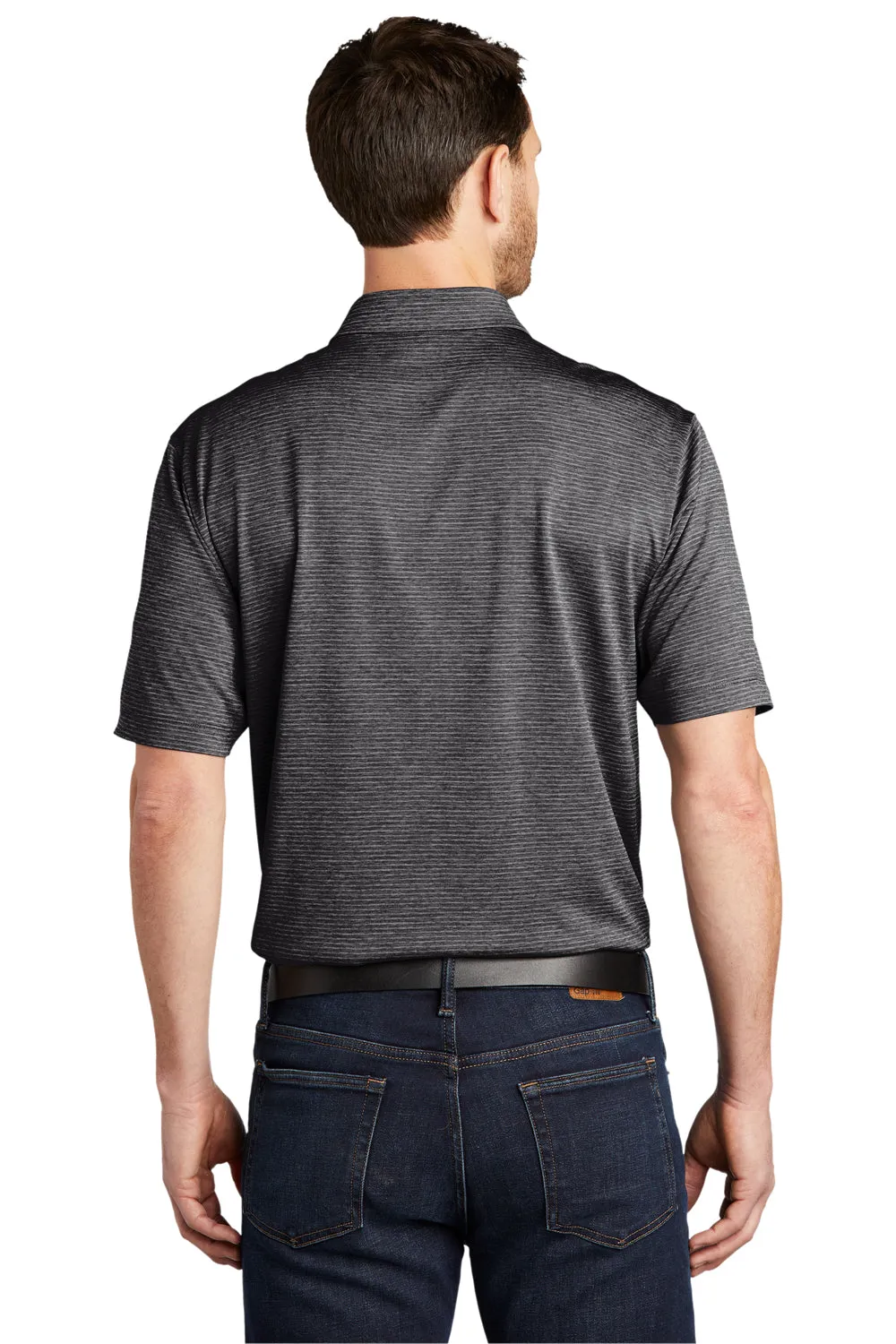 Port Authority Mens Shadow Stripe Moisture Wicking Short Sleeve Polo Shirt - Deep Black