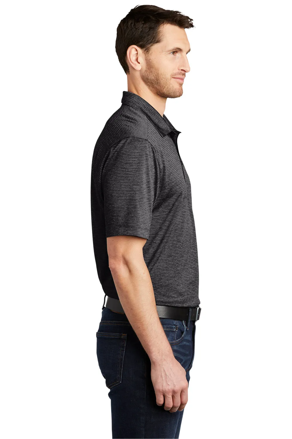 Port Authority Mens Shadow Stripe Moisture Wicking Short Sleeve Polo Shirt - Deep Black