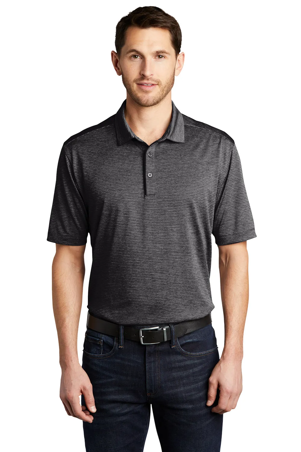 Port Authority Mens Shadow Stripe Moisture Wicking Short Sleeve Polo Shirt - Deep Black