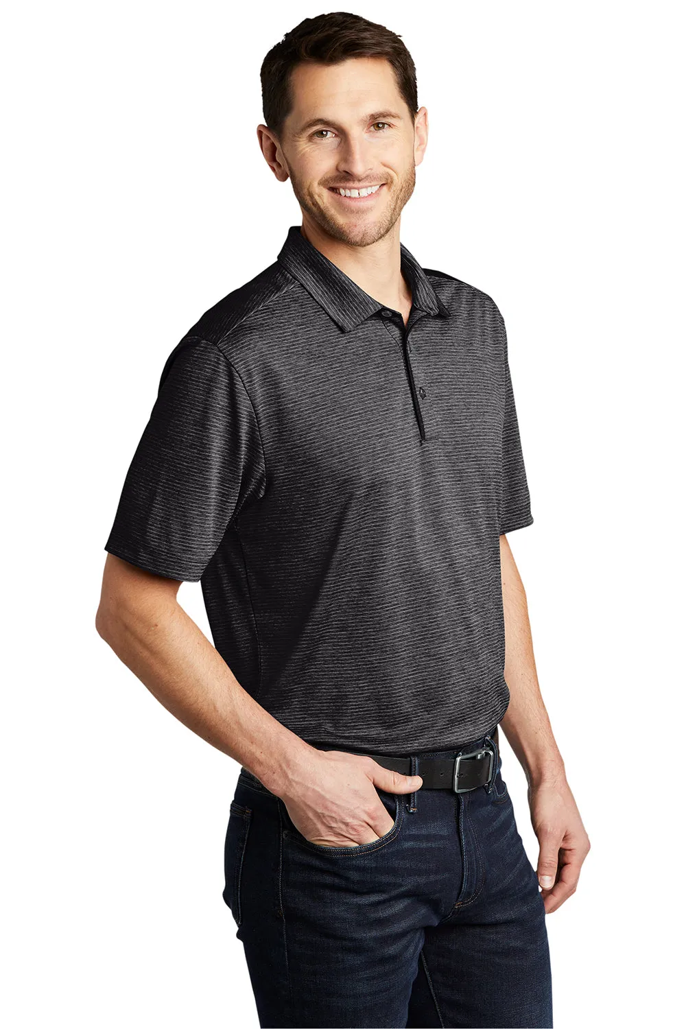 Port Authority Mens Shadow Stripe Moisture Wicking Short Sleeve Polo Shirt - Deep Black