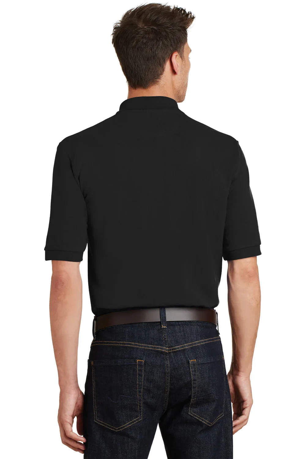Port Authority Mens Shrink Resistant Short Sleeve Polo Shirt w/ Pocket - Black