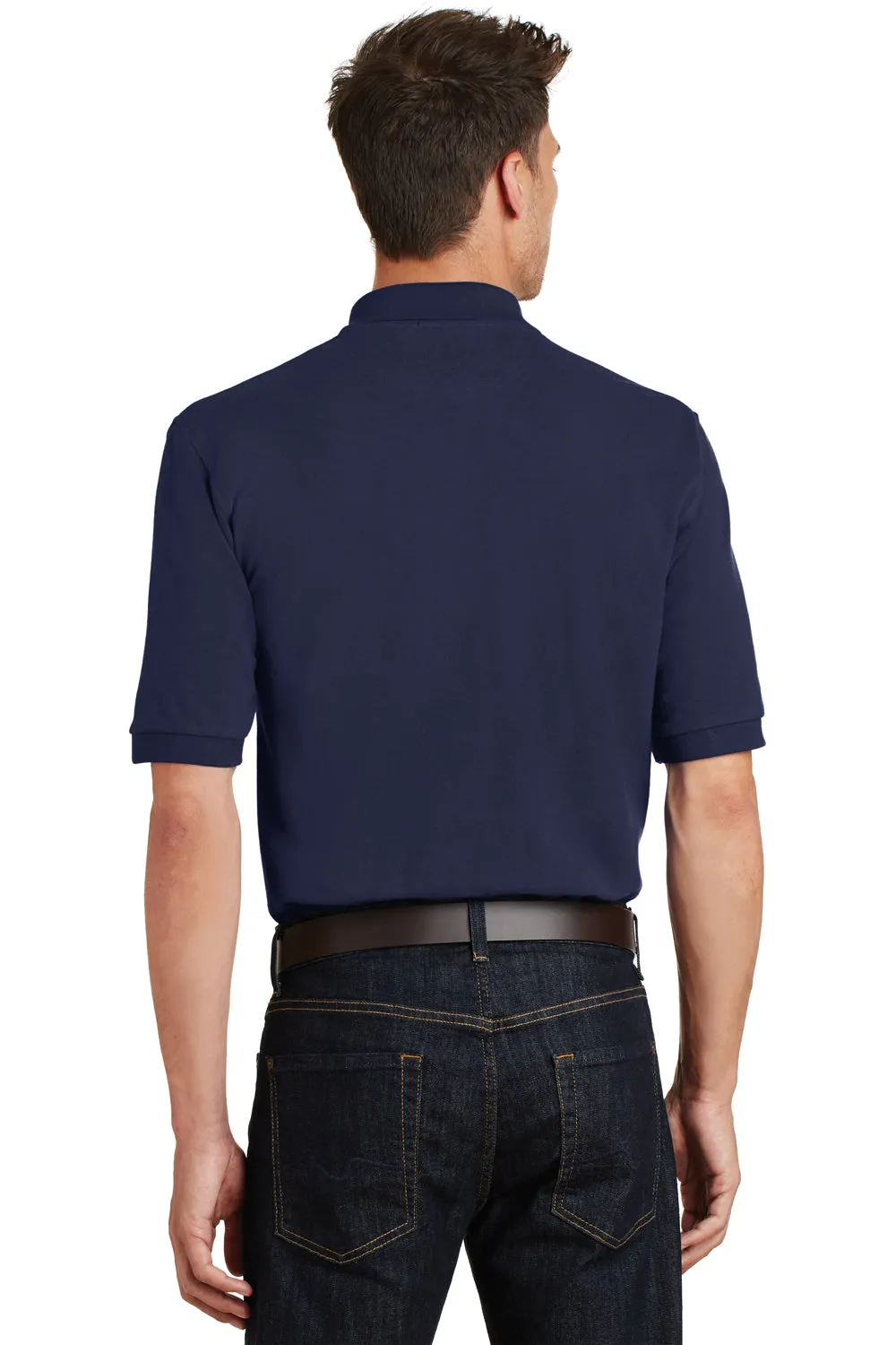 Port Authority Mens Shrink Resistant Short Sleeve Polo Shirt w/ Pocket - Navy Blue