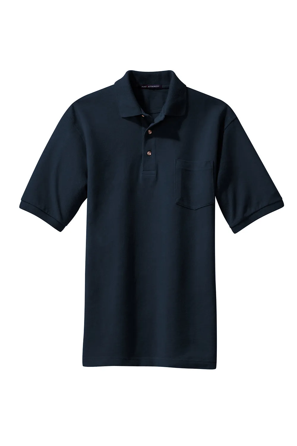Port Authority Mens Shrink Resistant Short Sleeve Polo Shirt w/ Pocket - Navy Blue