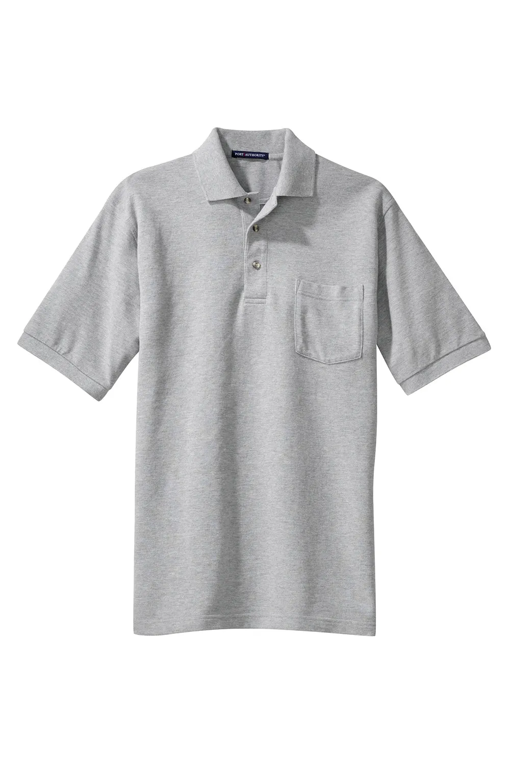 Port Authority Mens Shrink Resistant Short Sleeve Polo Shirt w/ Pocket - Oxford Grey