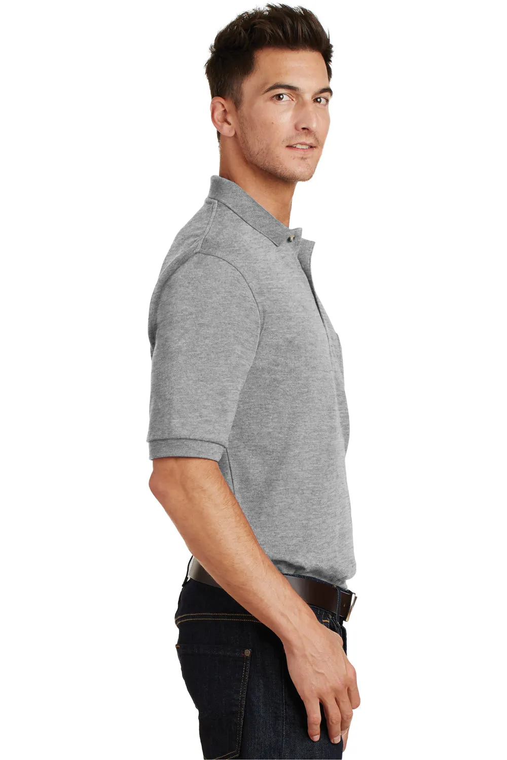 Port Authority Mens Shrink Resistant Short Sleeve Polo Shirt w/ Pocket - Oxford Grey