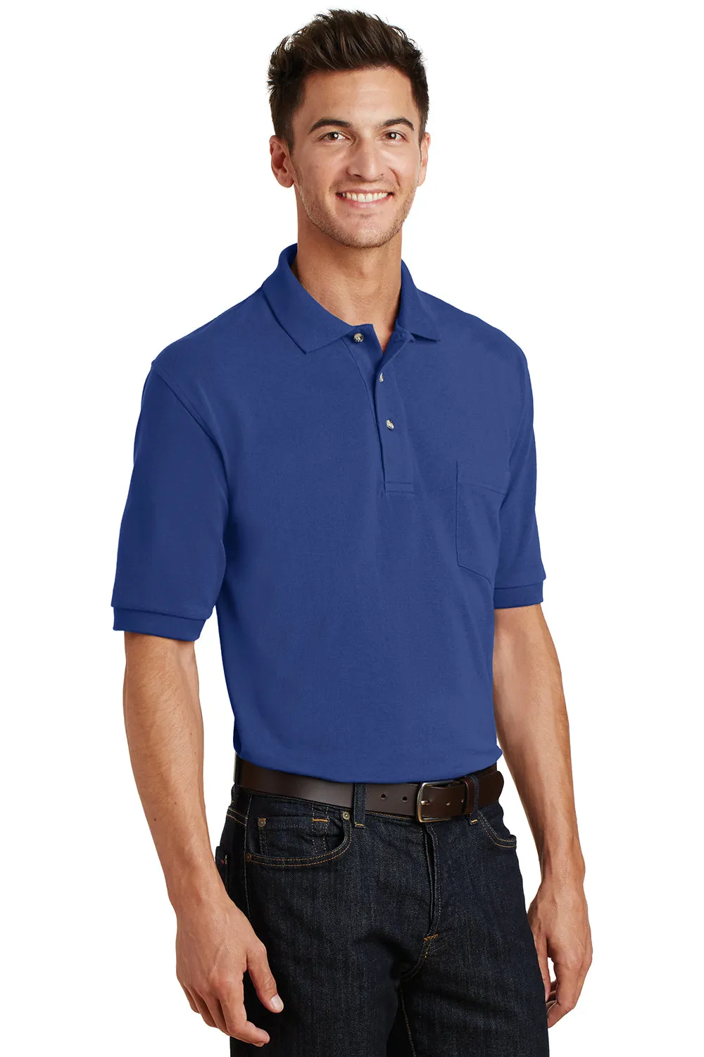 Port Authority Mens Shrink Resistant Short Sleeve Polo Shirt w/ Pocket - Royal Blue