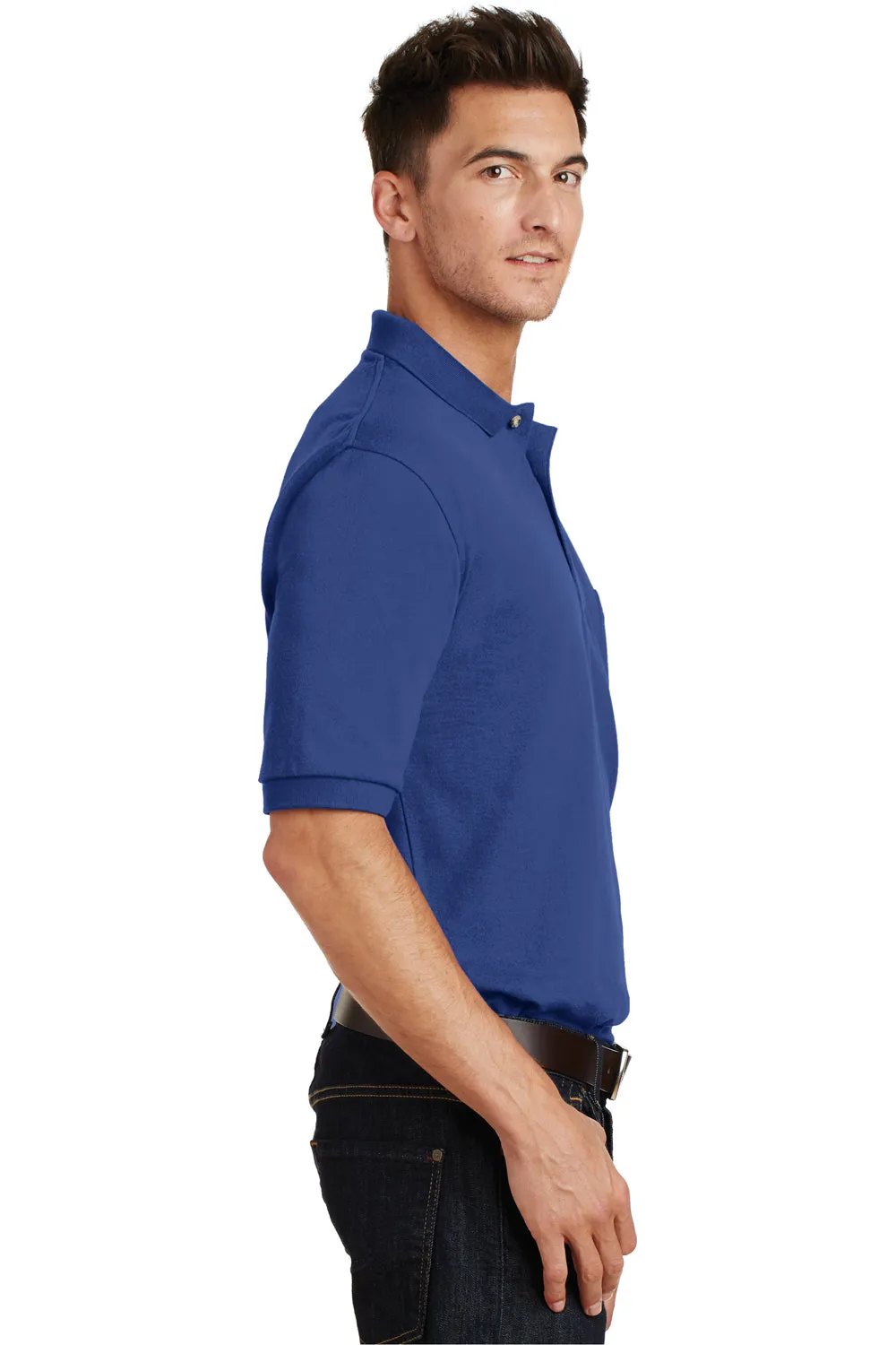 Port Authority Mens Shrink Resistant Short Sleeve Polo Shirt w/ Pocket - Royal Blue