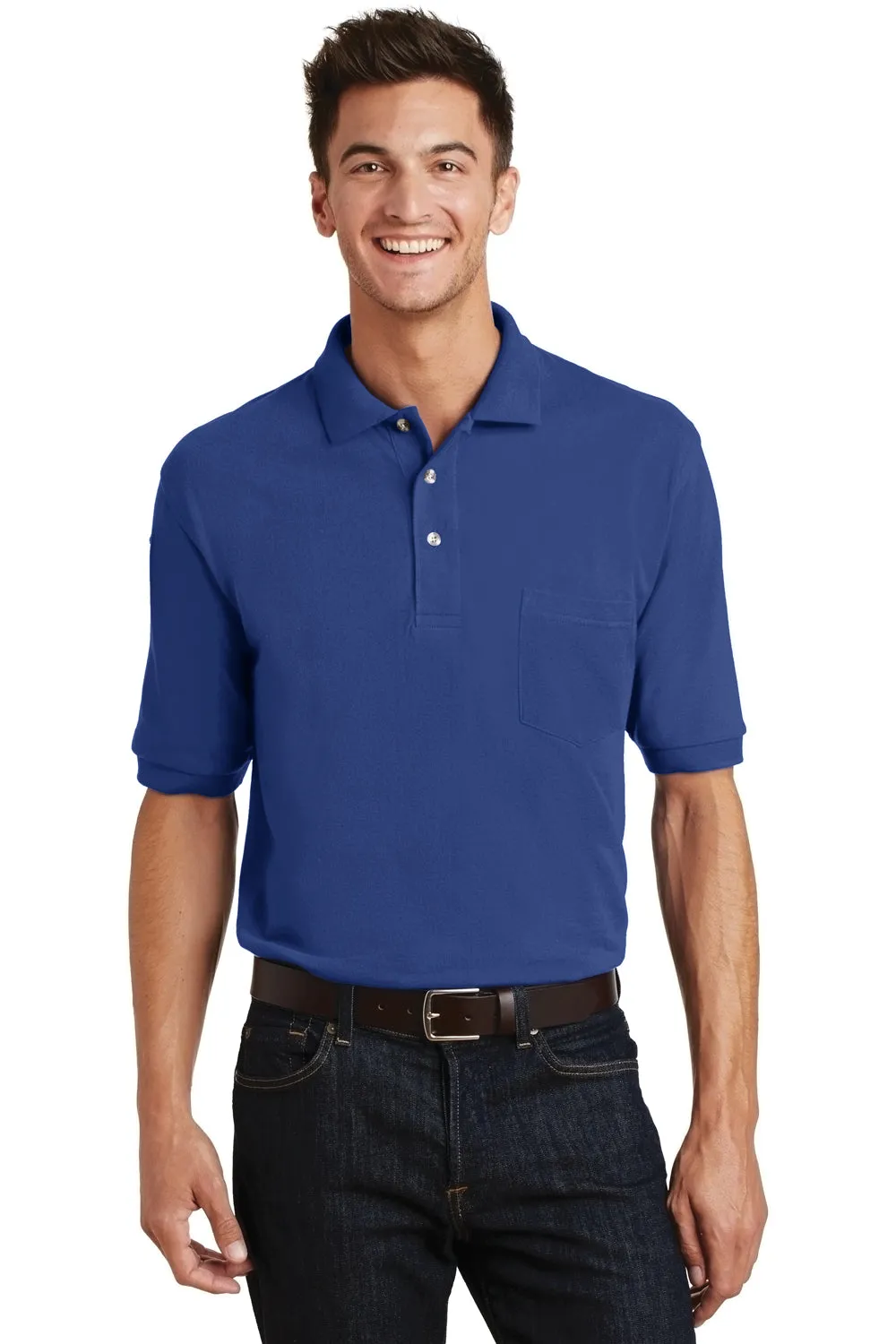 Port Authority Mens Shrink Resistant Short Sleeve Polo Shirt w/ Pocket - Royal Blue