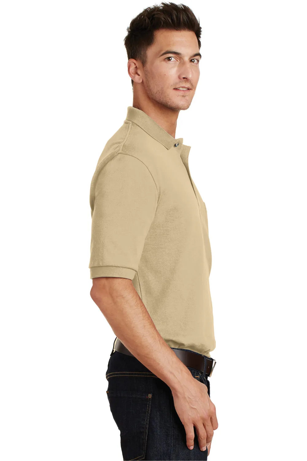 Port Authority Mens Shrink Resistant Short Sleeve Polo Shirt w/ Pocket - Stone - Closeout