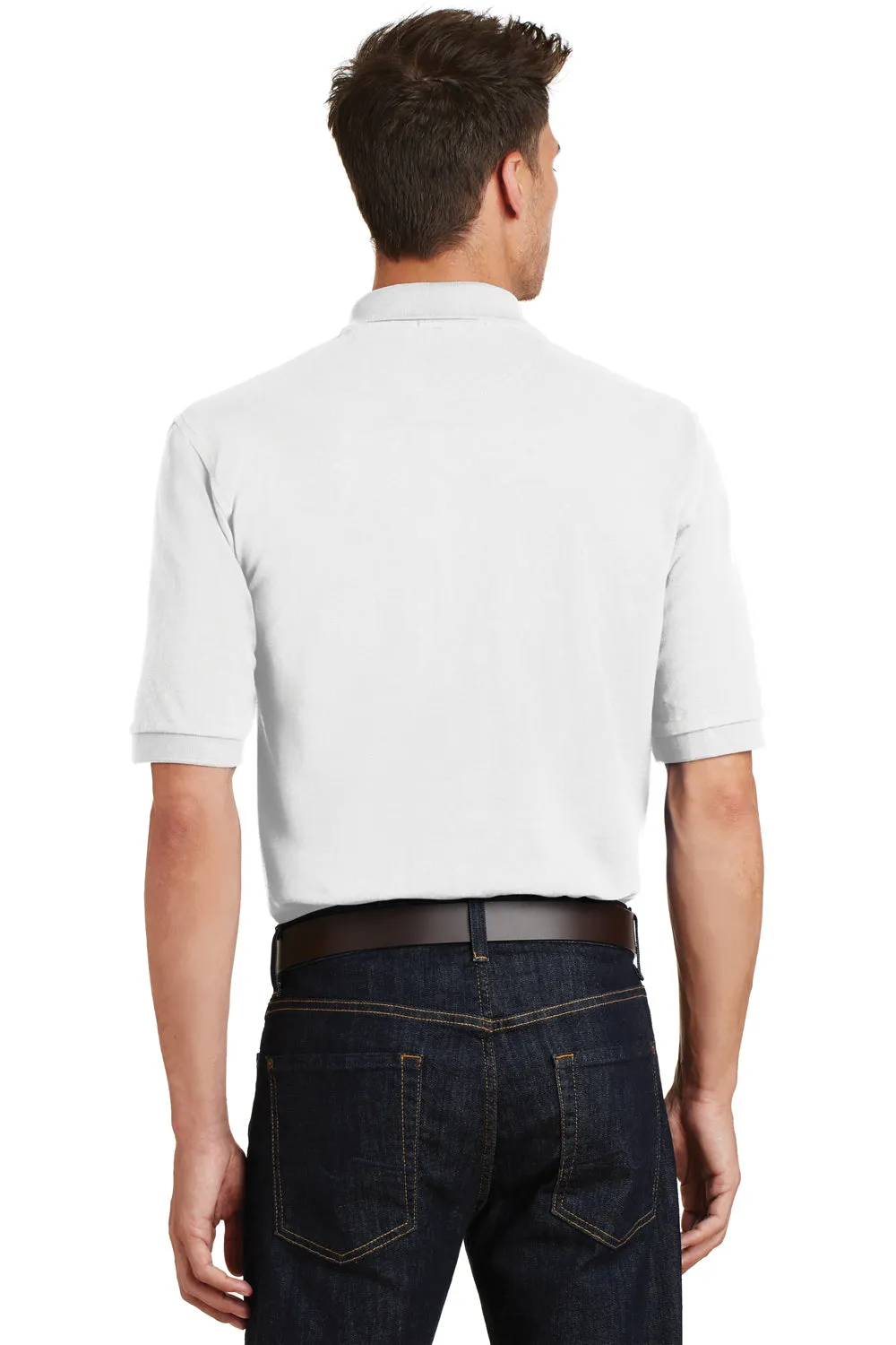 Port Authority Mens Shrink Resistant Short Sleeve Polo Shirt w/ Pocket - White