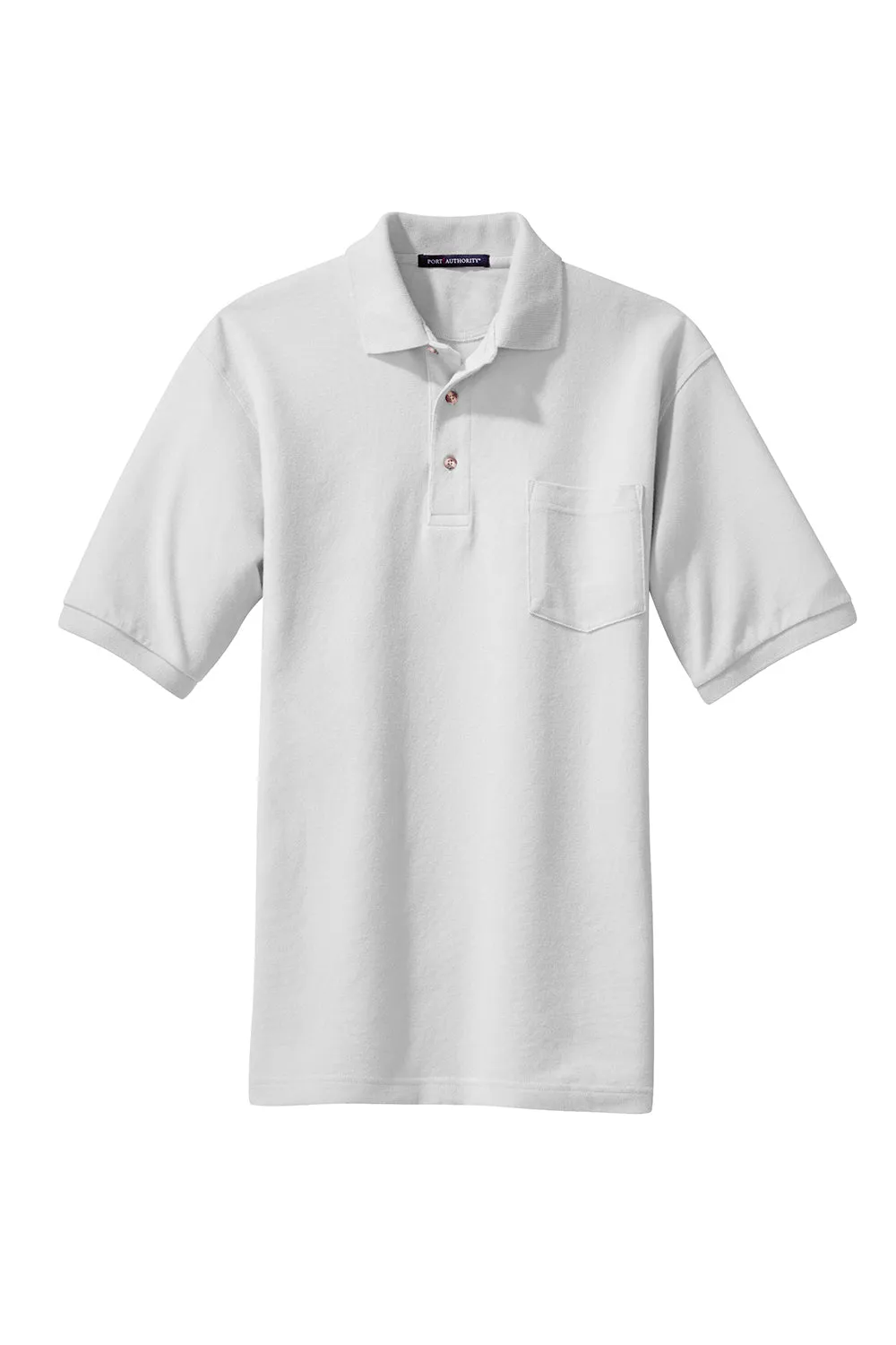 Port Authority Mens Shrink Resistant Short Sleeve Polo Shirt w/ Pocket - White