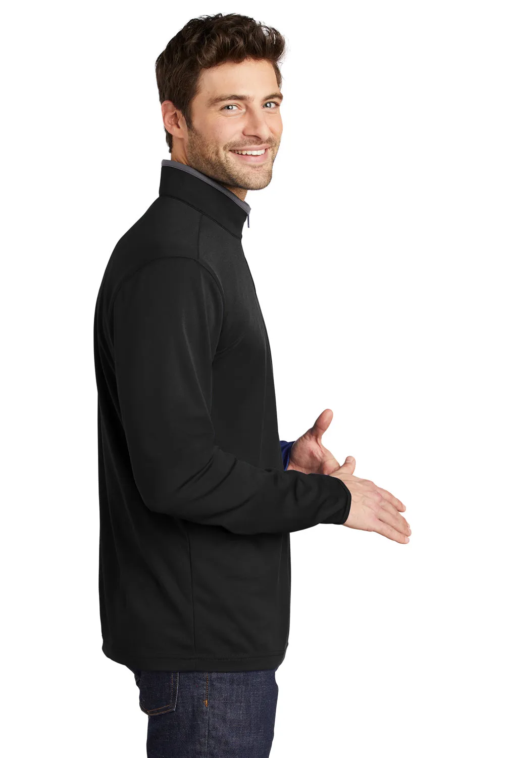 Port Authority Mens Silk Touch Performance Moisture Wicking 1/4 Zip Sweatshirt - Black/Steel Grey