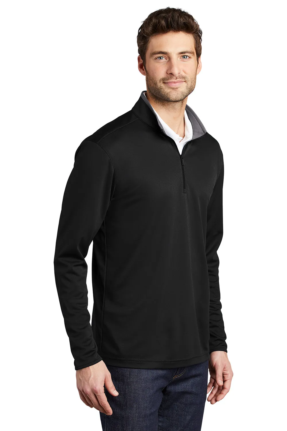 Port Authority Mens Silk Touch Performance Moisture Wicking 1/4 Zip Sweatshirt - Black/Steel Grey