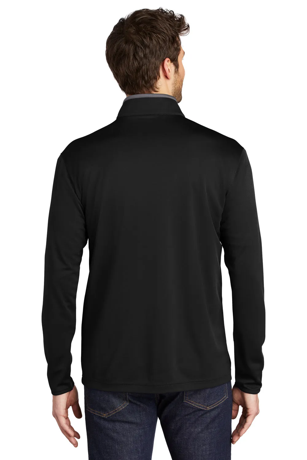 Port Authority Mens Silk Touch Performance Moisture Wicking 1/4 Zip Sweatshirt - Black/Steel Grey