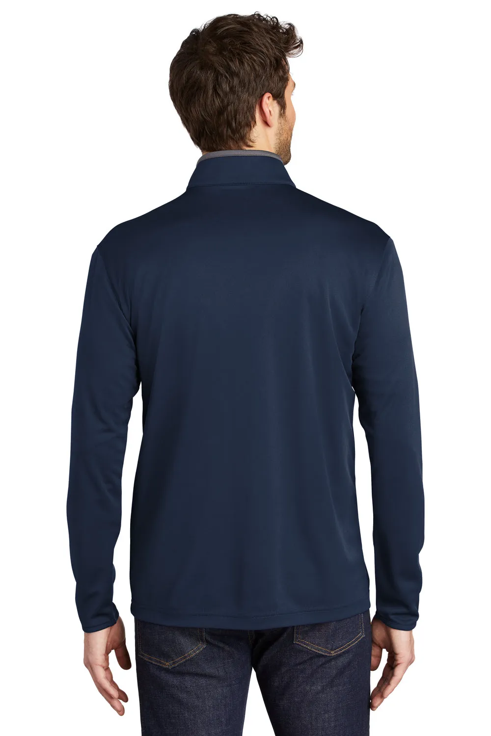 Port Authority Mens Silk Touch Performance Moisture Wicking 1/4 Zip Sweatshirt - Navy Blue/Steel Grey