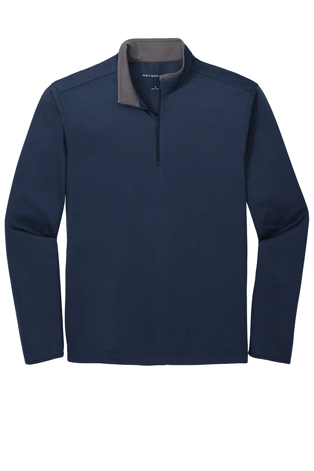 Port Authority Mens Silk Touch Performance Moisture Wicking 1/4 Zip Sweatshirt - Navy Blue/Steel Grey