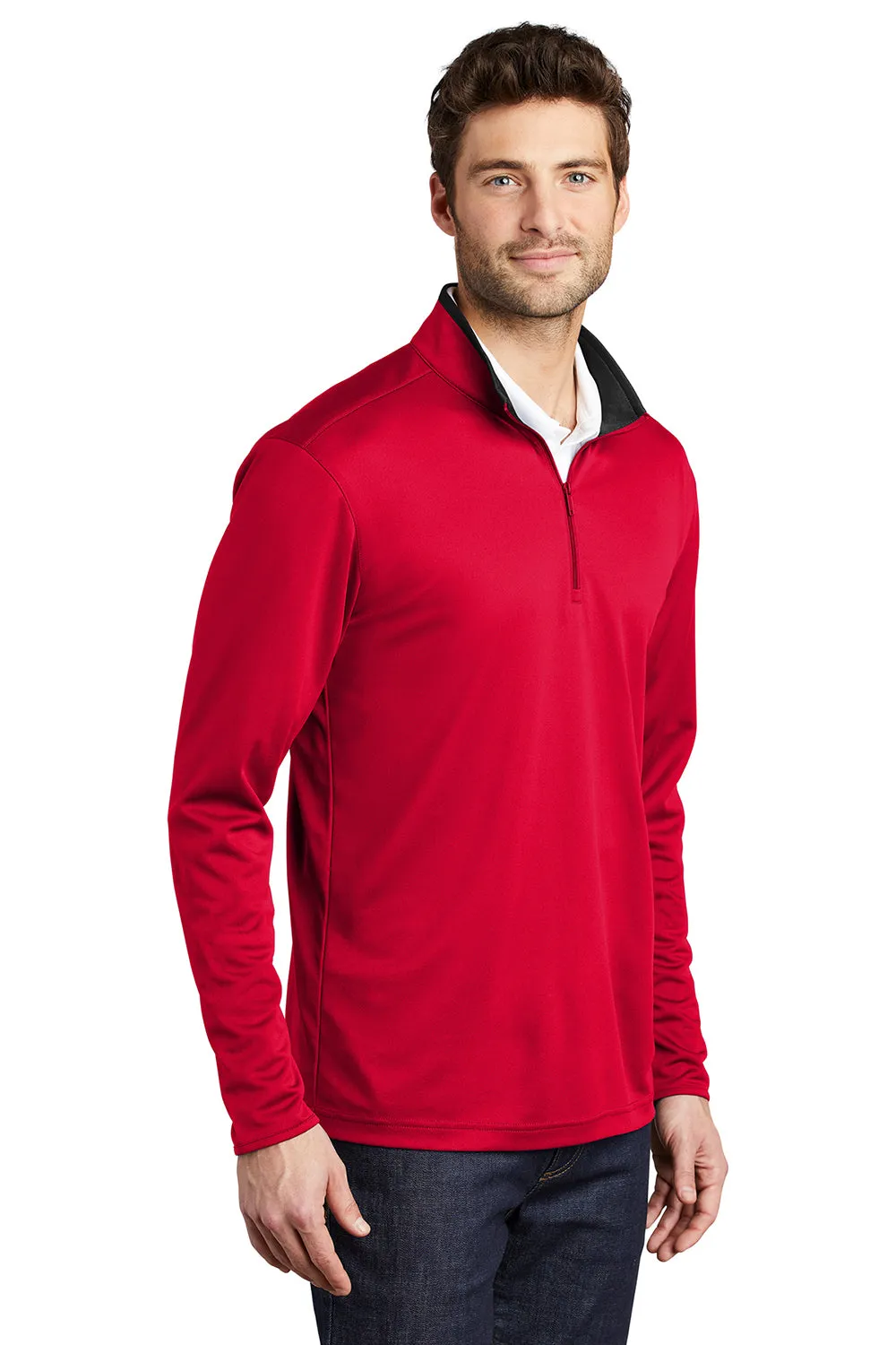 Port Authority Mens Silk Touch Performance Moisture Wicking 1/4 Zip Sweatshirt - Red/Black