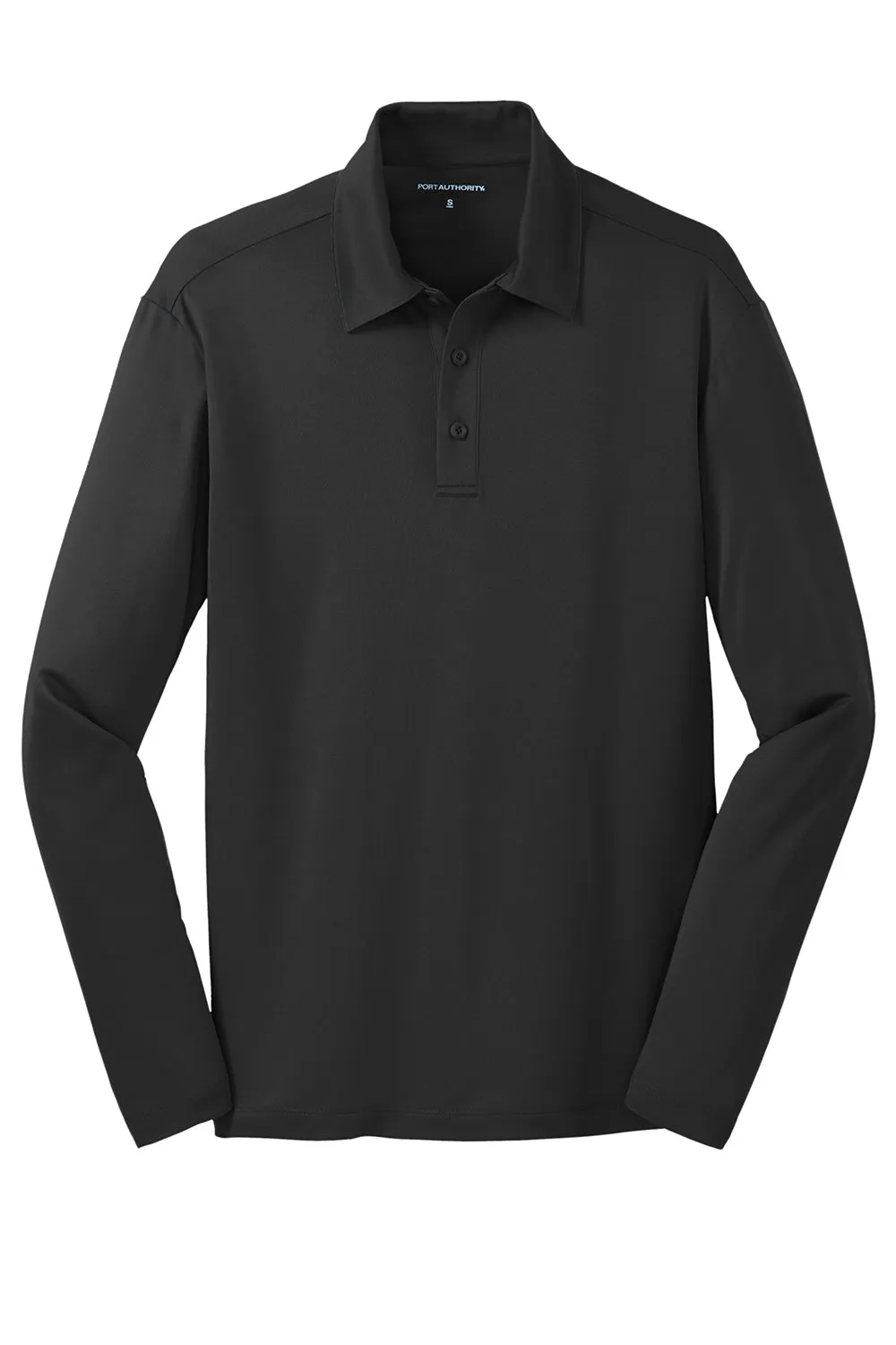 Port Authority Mens Silk Touch Performance Moisture Wicking Long Sleeve Polo Shirt - Black
