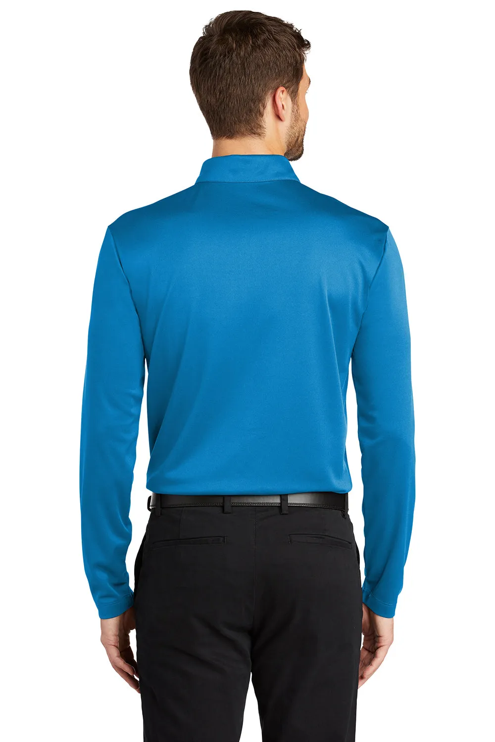 Port Authority Mens Silk Touch Performance Moisture Wicking Long Sleeve Polo Shirt - Brilliant Blue