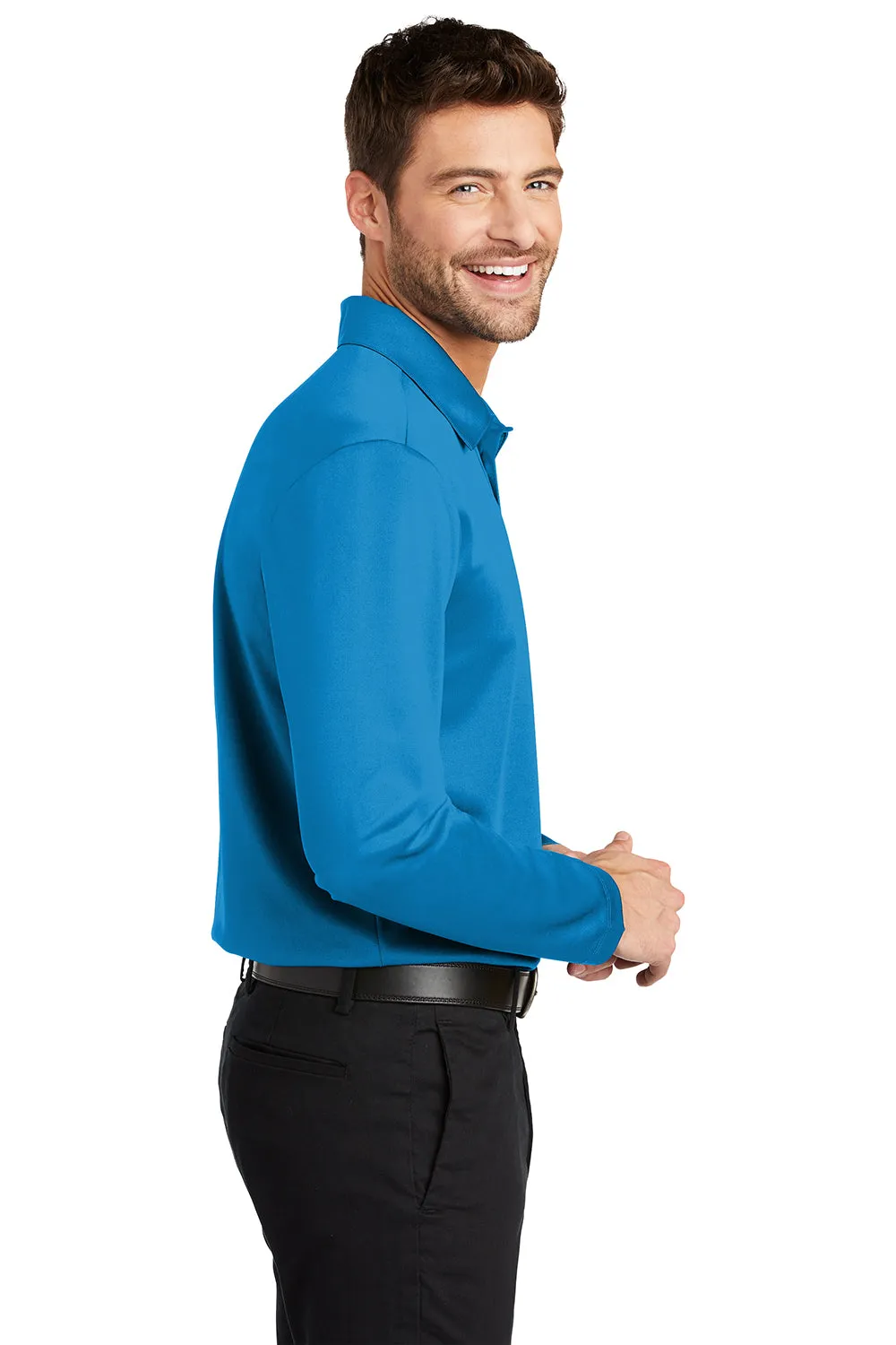 Port Authority Mens Silk Touch Performance Moisture Wicking Long Sleeve Polo Shirt - Brilliant Blue