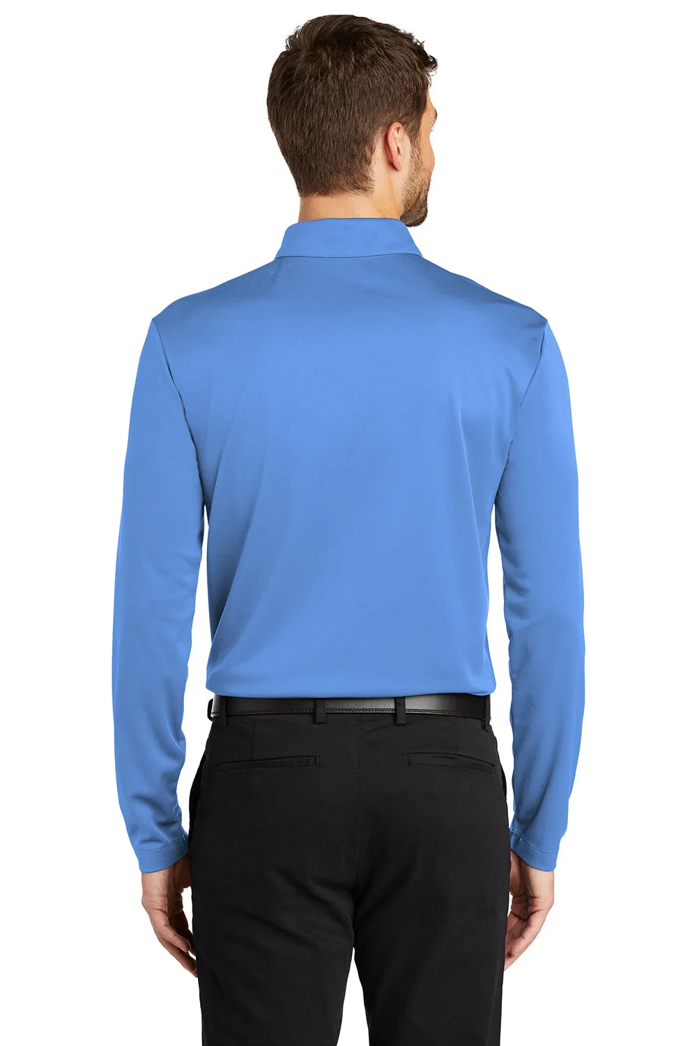 Port Authority Mens Silk Touch Performance Moisture Wicking Long Sleeve Polo Shirt - Carolina Blue