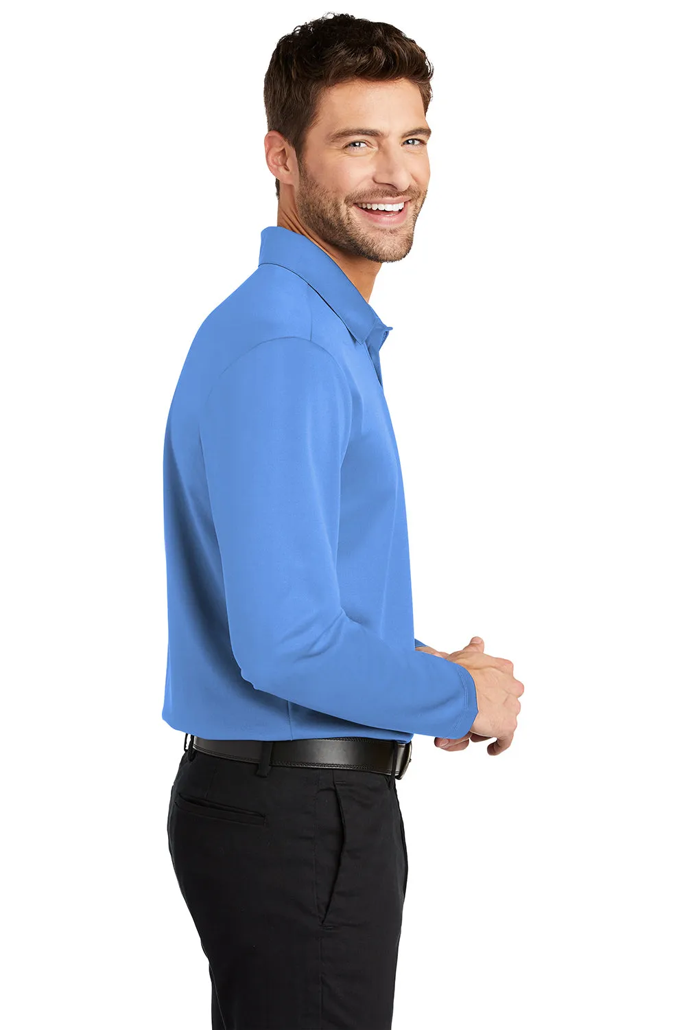 Port Authority Mens Silk Touch Performance Moisture Wicking Long Sleeve Polo Shirt - Carolina Blue