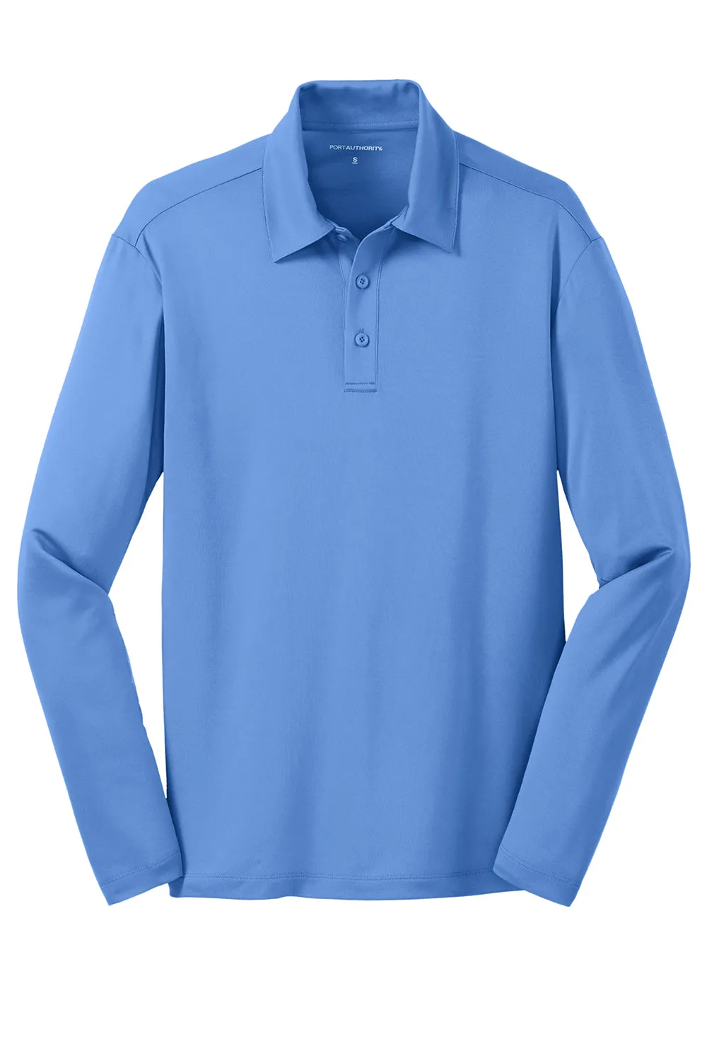 Port Authority Mens Silk Touch Performance Moisture Wicking Long Sleeve Polo Shirt - Carolina Blue