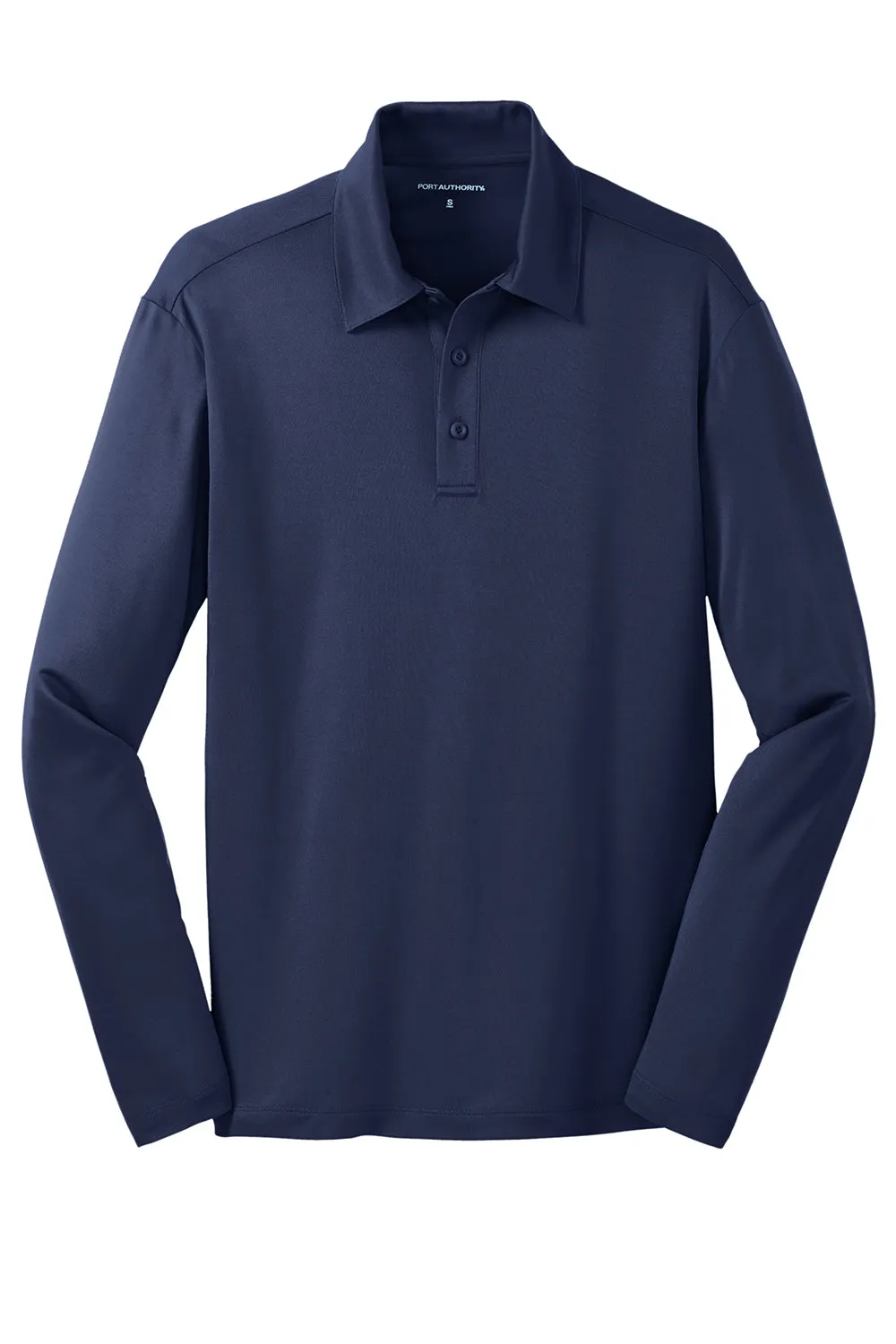 Port Authority Mens Silk Touch Performance Moisture Wicking Long Sleeve Polo Shirt - Navy Blue
