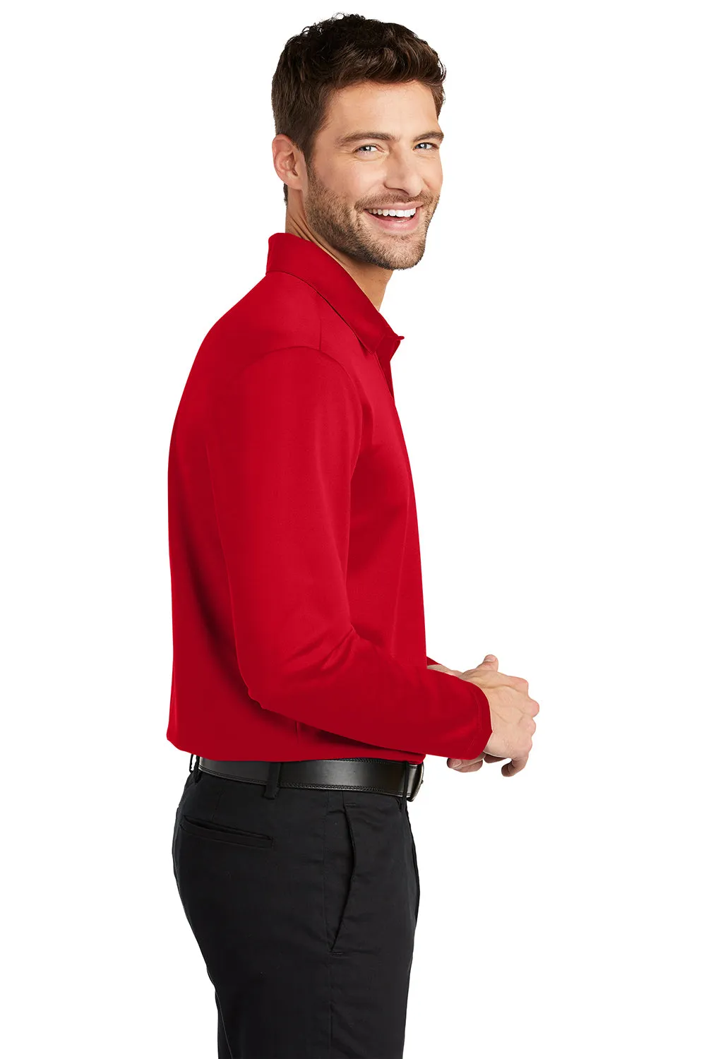 Port Authority Mens Silk Touch Performance Moisture Wicking Long Sleeve Polo Shirt - Red