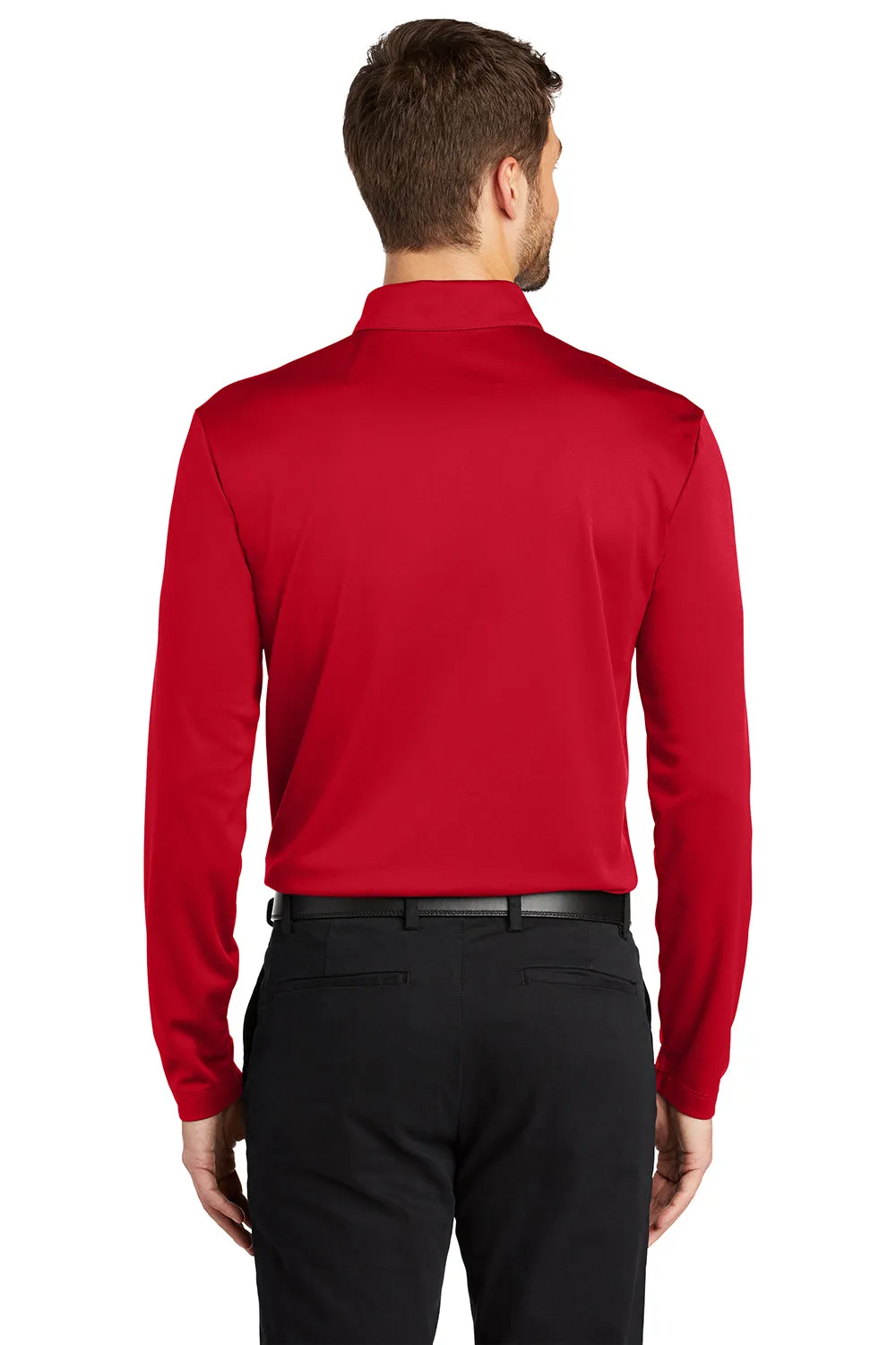 Port Authority Mens Silk Touch Performance Moisture Wicking Long Sleeve Polo Shirt - Red