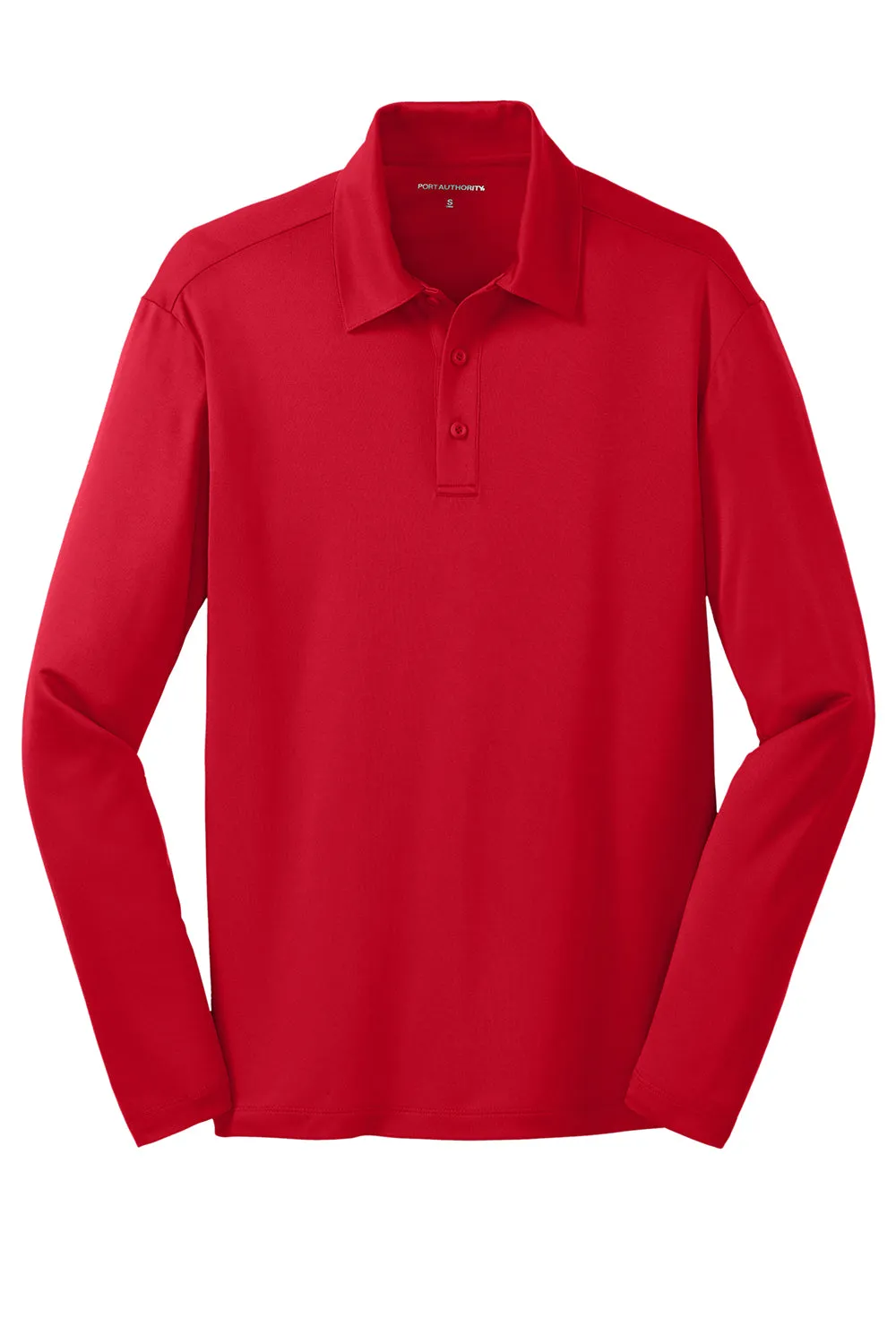 Port Authority Mens Silk Touch Performance Moisture Wicking Long Sleeve Polo Shirt - Red