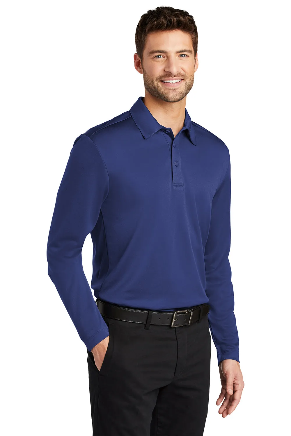 Port Authority Mens Silk Touch Performance Moisture Wicking Long Sleeve Polo Shirt - Royal Blue