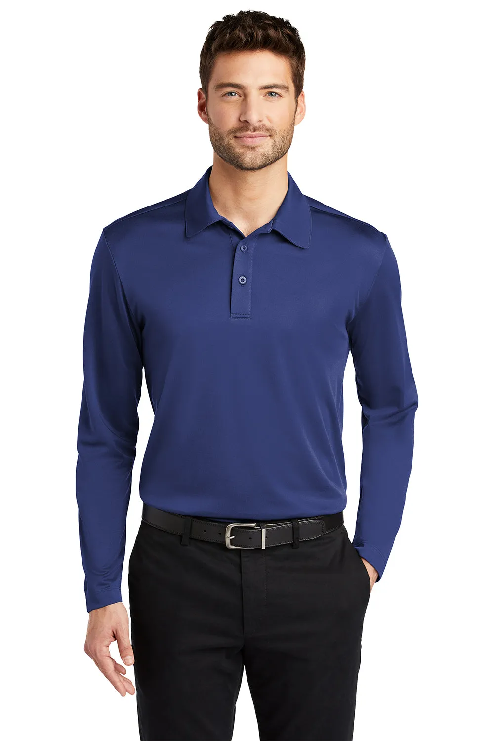 Port Authority Mens Silk Touch Performance Moisture Wicking Long Sleeve Polo Shirt - Royal Blue
