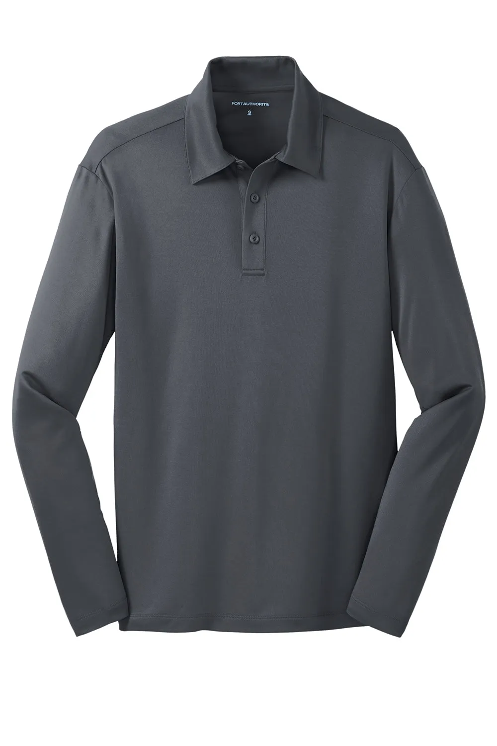 Port Authority Mens Silk Touch Performance Moisture Wicking Long Sleeve Polo Shirt - Steel Grey