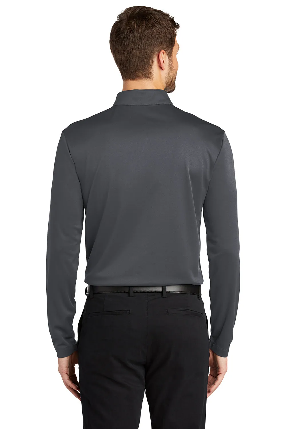 Port Authority Mens Silk Touch Performance Moisture Wicking Long Sleeve Polo Shirt - Steel Grey