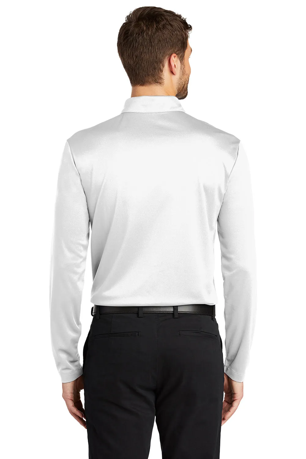 Port Authority Mens Silk Touch Performance Moisture Wicking Long Sleeve Polo Shirt - White