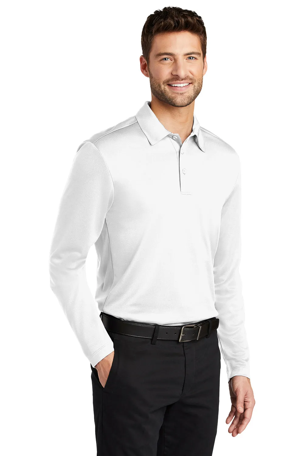 Port Authority Mens Silk Touch Performance Moisture Wicking Long Sleeve Polo Shirt - White