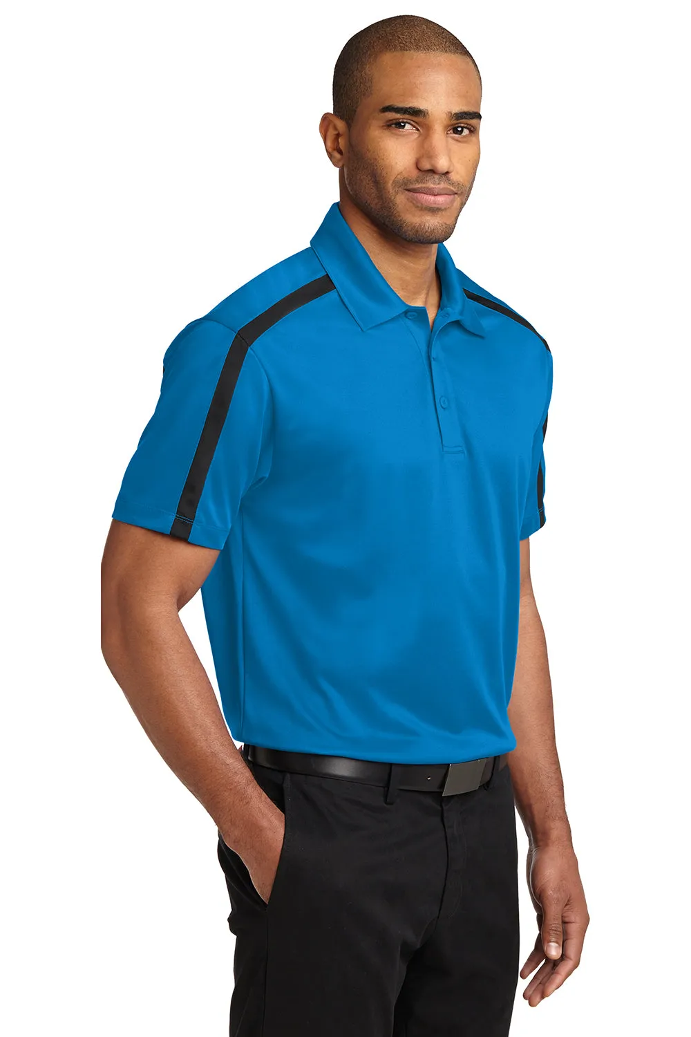 Port Authority Mens Silk Touch Performance Moisture Wicking Short Sleeve Polo Shirt - Brilliant Blue/Black