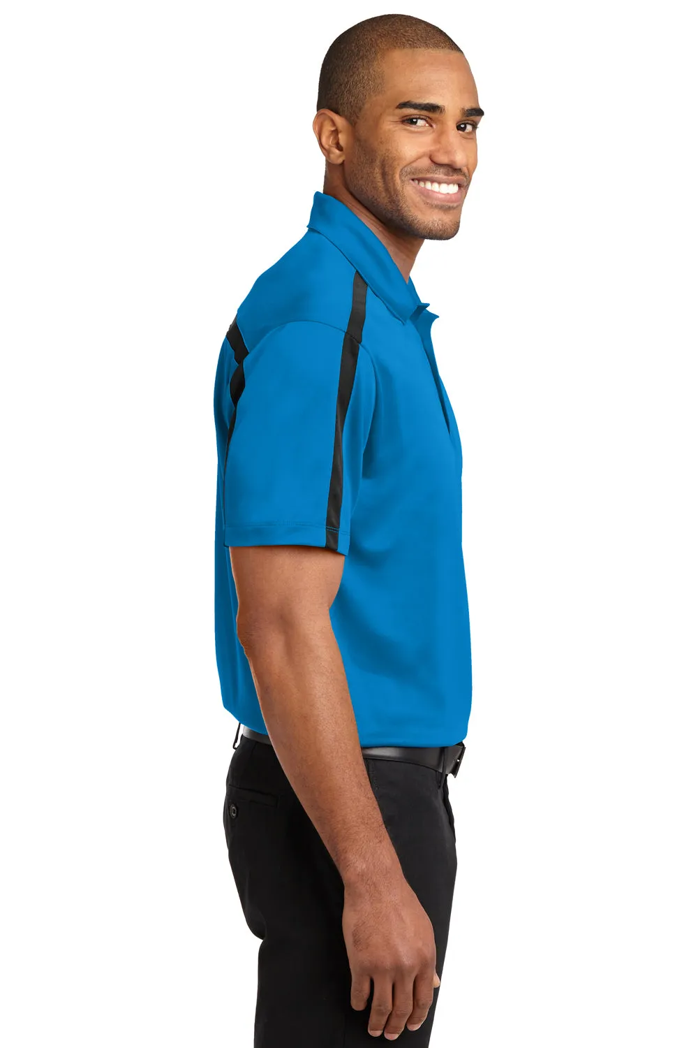 Port Authority Mens Silk Touch Performance Moisture Wicking Short Sleeve Polo Shirt - Brilliant Blue/Black