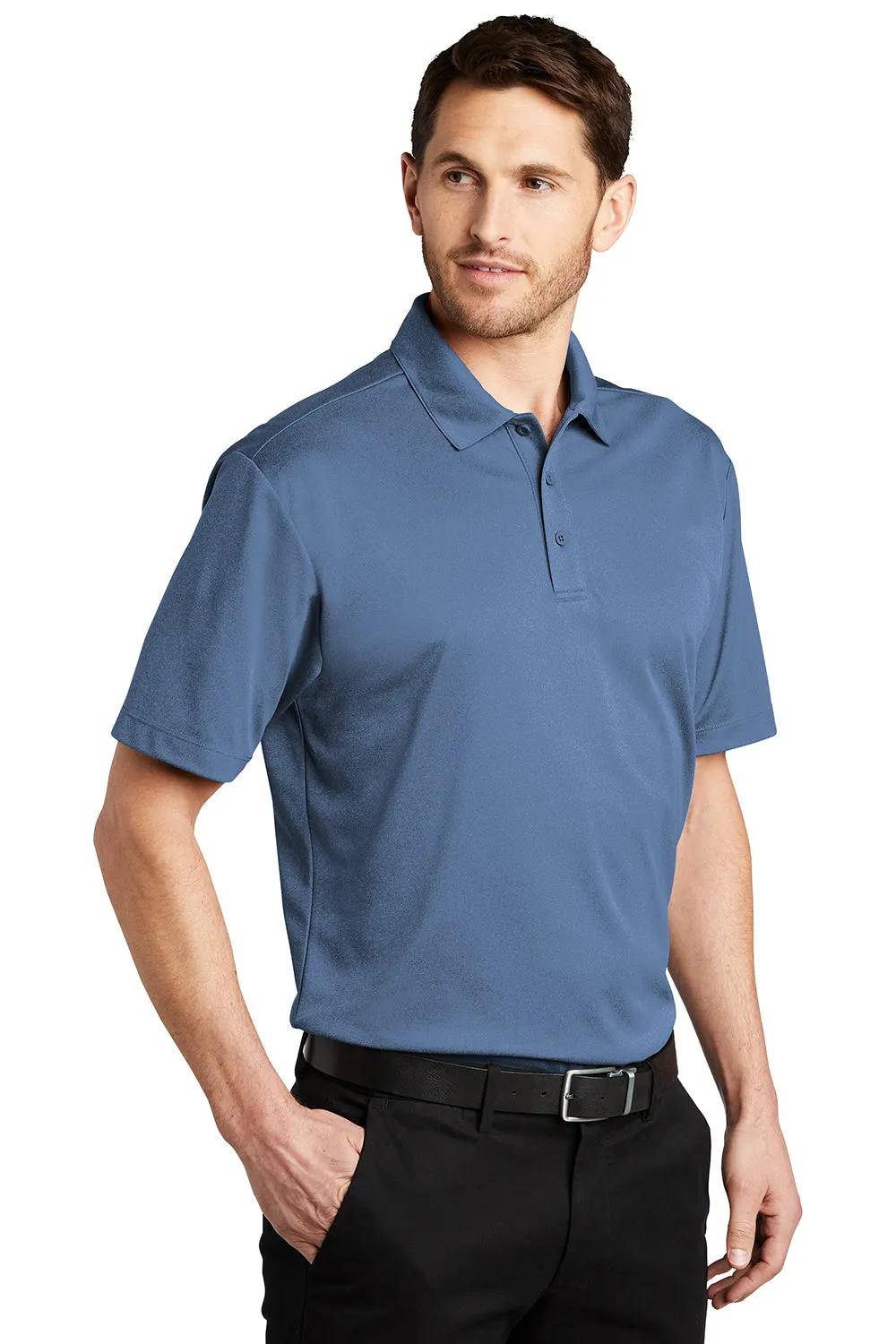 Port Authority Mens Silk Touch Performance Moisture Wicking Short Sleeve Polo Shirt - Heather Moonlight Blue