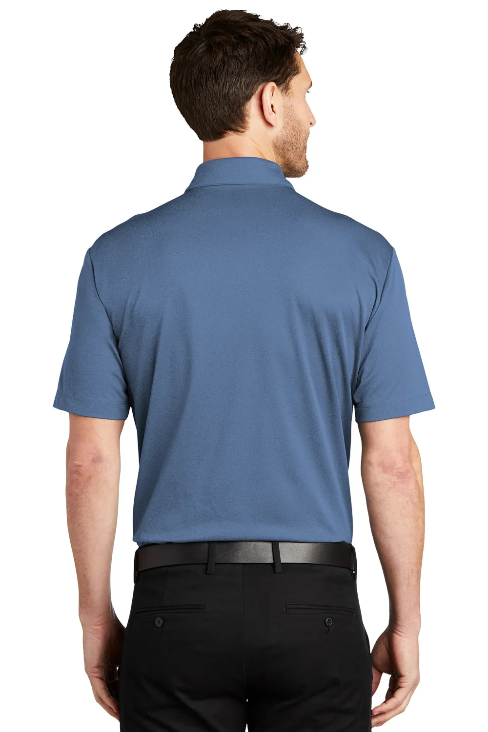 Port Authority Mens Silk Touch Performance Moisture Wicking Short Sleeve Polo Shirt - Heather Moonlight Blue