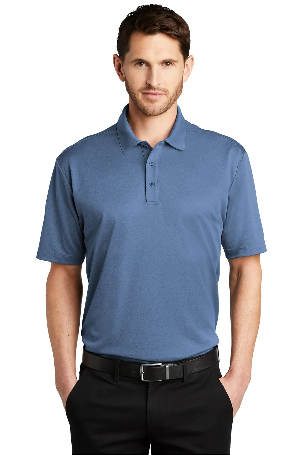Port Authority Mens Silk Touch Performance Moisture Wicking Short Sleeve Polo Shirt - Heather Moonlight Blue
