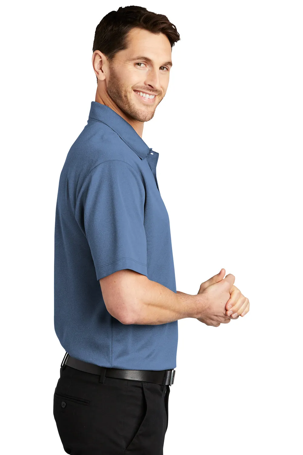 Port Authority Mens Silk Touch Performance Moisture Wicking Short Sleeve Polo Shirt - Heather Moonlight Blue
