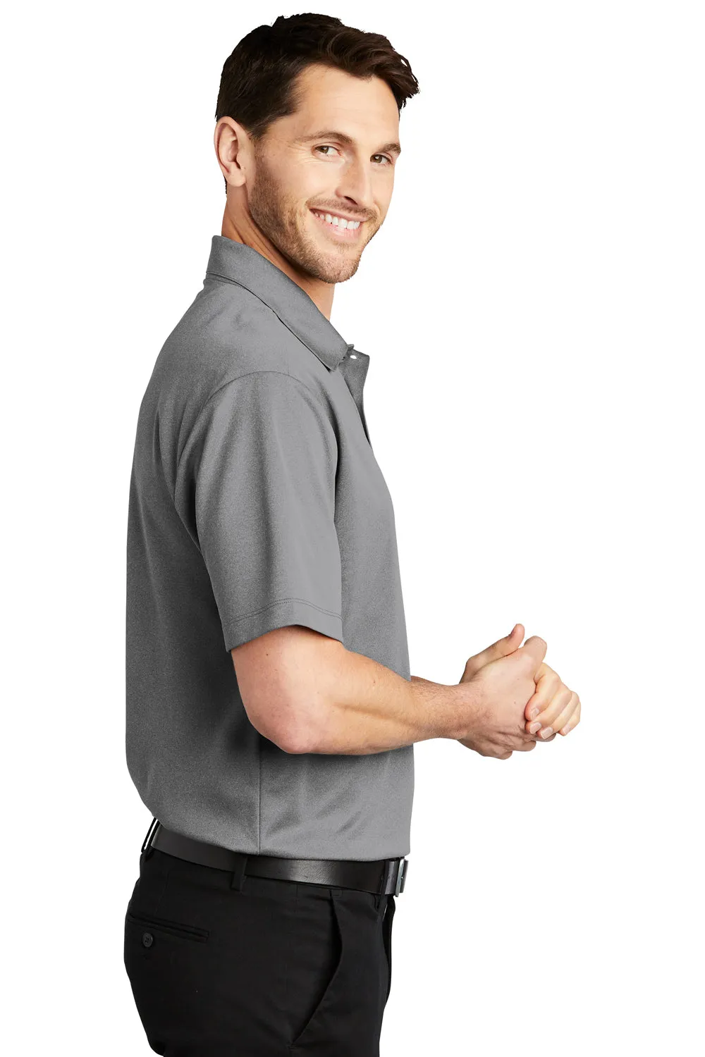 Port Authority Mens Silk Touch Performance Moisture Wicking Short Sleeve Polo Shirt - Heather Shadow Grey
