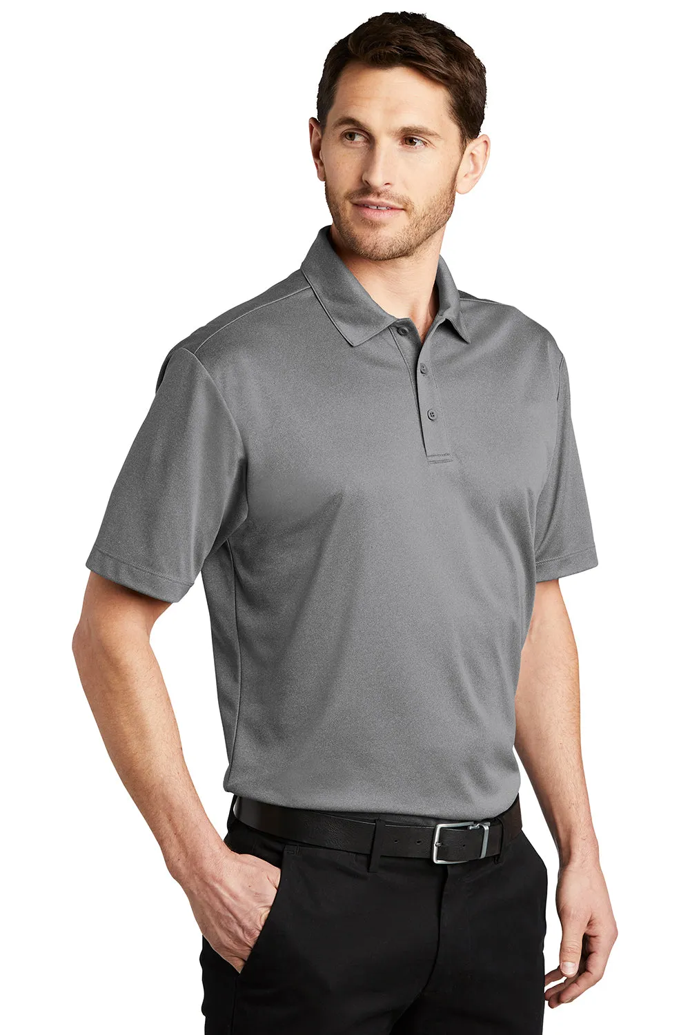 Port Authority Mens Silk Touch Performance Moisture Wicking Short Sleeve Polo Shirt - Heather Shadow Grey