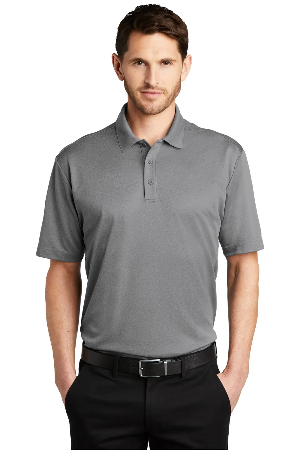 Port Authority Mens Silk Touch Performance Moisture Wicking Short Sleeve Polo Shirt - Heather Shadow Grey