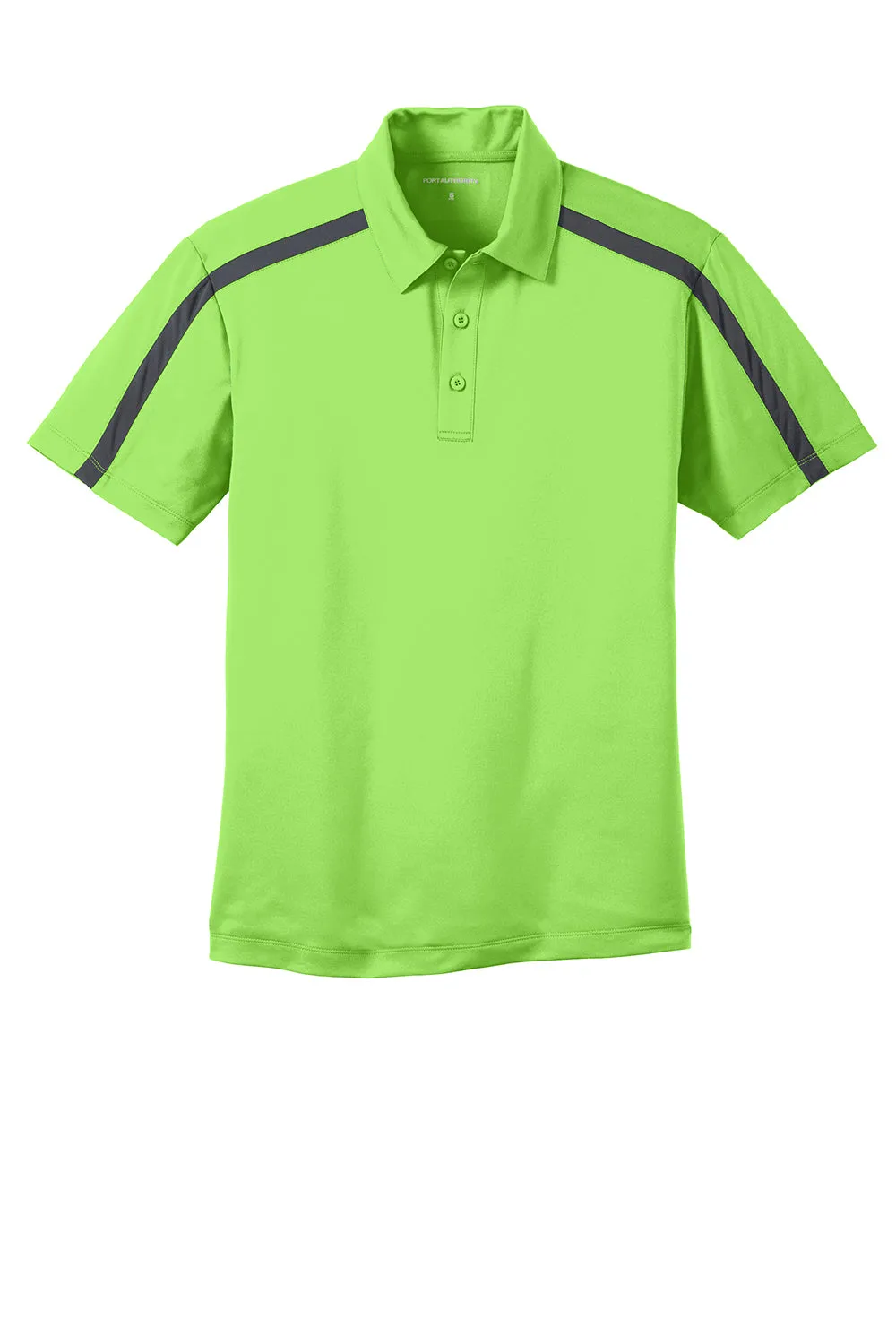 Port Authority Mens Silk Touch Performance Moisture Wicking Short Sleeve Polo Shirt - Lime Green/Steel Grey