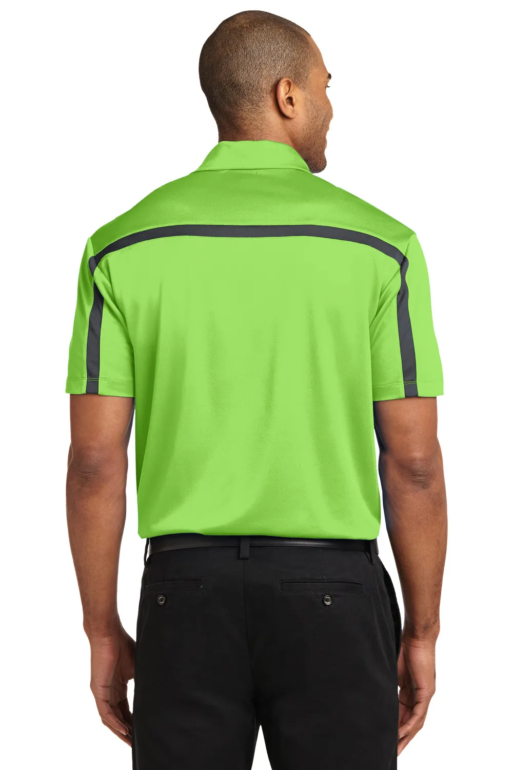 Port Authority Mens Silk Touch Performance Moisture Wicking Short Sleeve Polo Shirt - Lime Green/Steel Grey