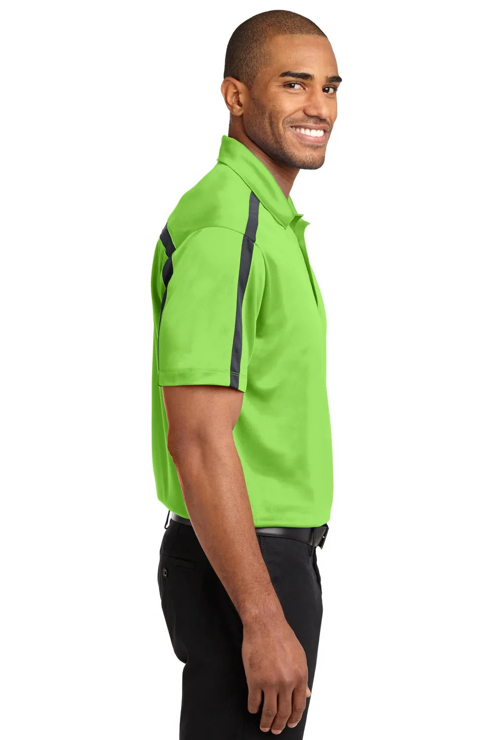 Port Authority Mens Silk Touch Performance Moisture Wicking Short Sleeve Polo Shirt - Lime Green/Steel Grey