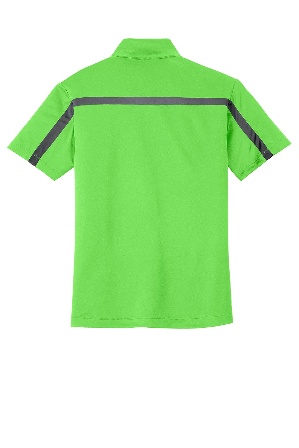 Port Authority Mens Silk Touch Performance Moisture Wicking Short Sleeve Polo Shirt - Lime Green/Steel Grey